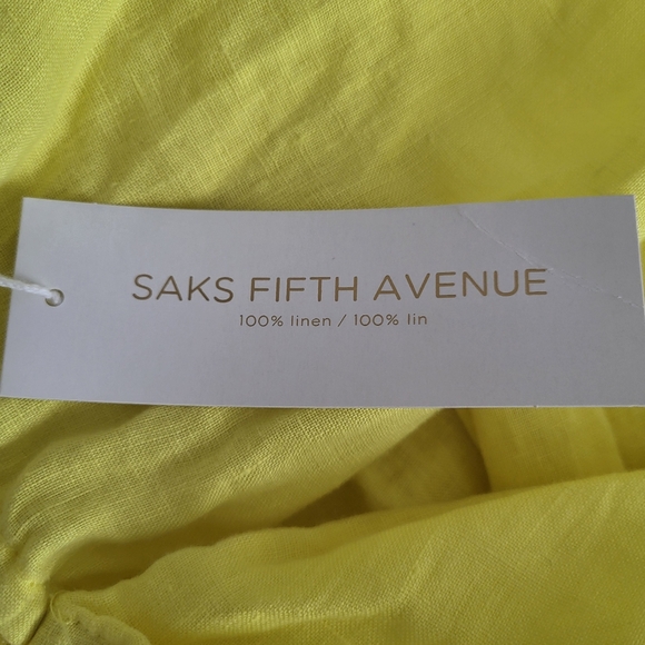SAKS FIFTH AVENUE Cold Shoulder Linen Top Yellow Limoncello Size L - Picture 9 of 9